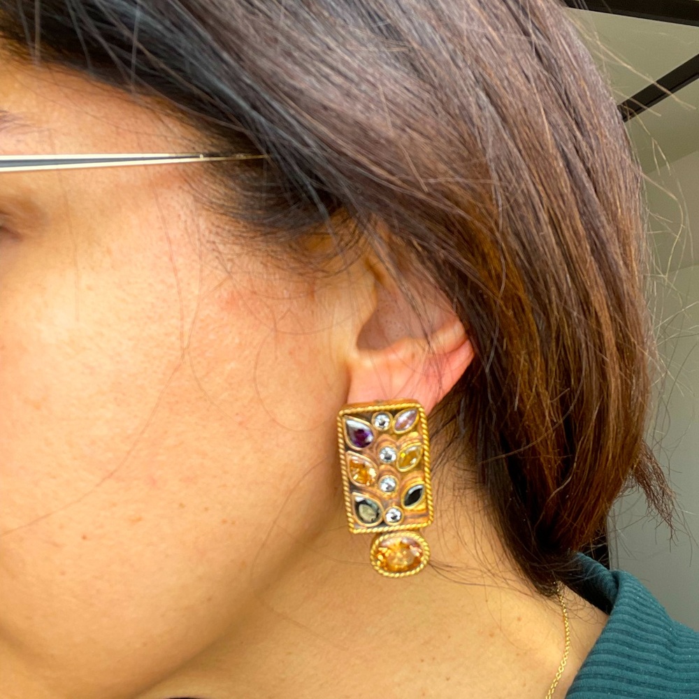 Beautiful faux citrine and zircon earrings in gold plated setting